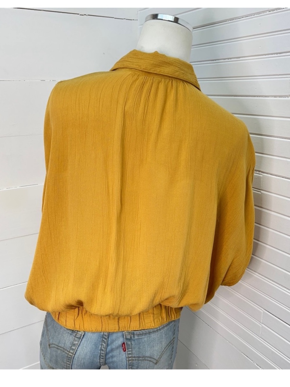 Prana Permilla Blouse Mustard Yellow Button Front Short Sleeve Top Size M - Picture 4 of 9